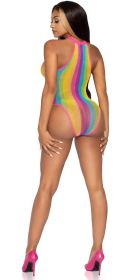 Rainbow Striped Halter Bodysuit With Snap Crotch  One Size