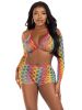 3 Pc Net Bra Top With Shrug and Boy Shorts  One Size