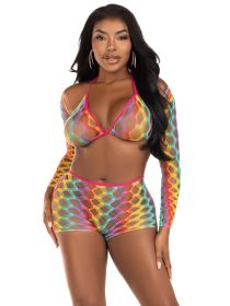 3 Pc Net Bra Top With Shrug and Boy Shorts  One Size