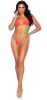 High Neck Fence Net Long Sleeve Bodysuit With Snap Crotch Thong Panty  One Size