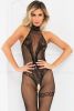 Lace & Net Choker Crotchless Bodystocking  One Size