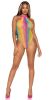 Rainbow Striped Halter Bodysuit With Snap Crotch  One Size