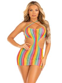 Rainbow Stripe Cross Over Mini Dress  One Size