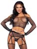 4 Pc Rhinestone Crop Top G String Garter Belt and Stockings  One Size