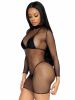 Ultra Net Long Sleeve High Neck Mini Dress  One Size