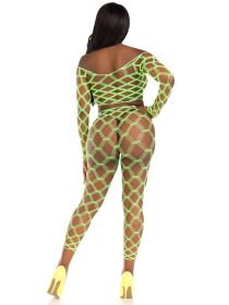 2 Pc Net Crop Top and Footless Tights  One Size (Option: Neon Green)