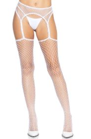 Industrial Net Stockings With Scalloped Trimmed Attached Garter Belt  One Size (Option: White)