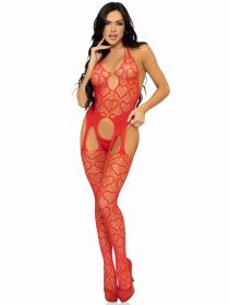 Seamless Heart Net Suspender Bodystocking  One Size (Option: Red)