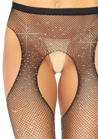 Casey Rhinestone Fishnet Suspender Pantyhose  One Size (Option: Black)